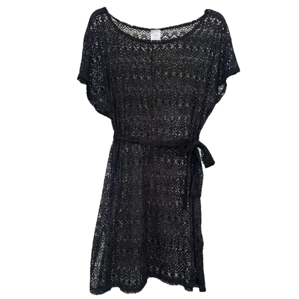 Lace Swim Cover Up Summer Beach Dress With Belt Resortwear Black Size Medium - Picture 3 of 14